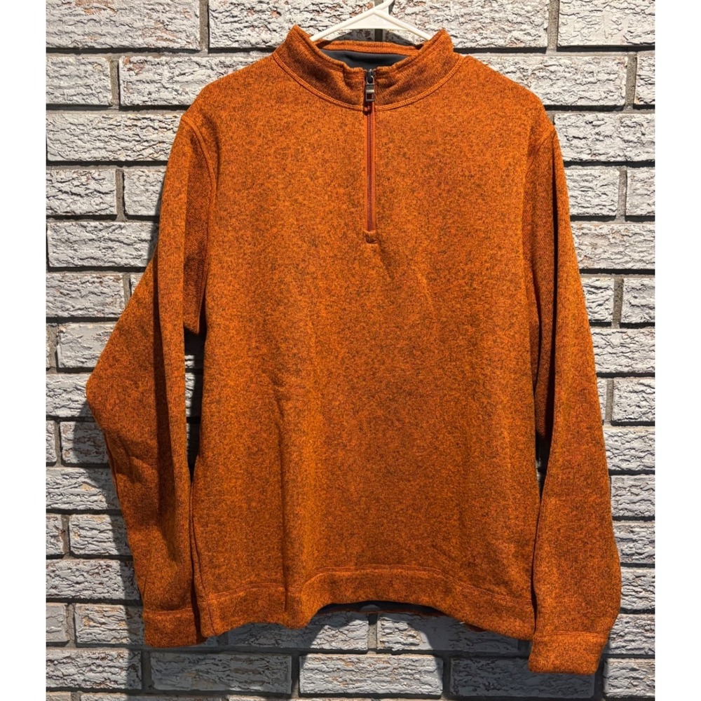 Peter Millar Mens Orange Heathered Quarter Zip Fleece Pullover Sweater Large